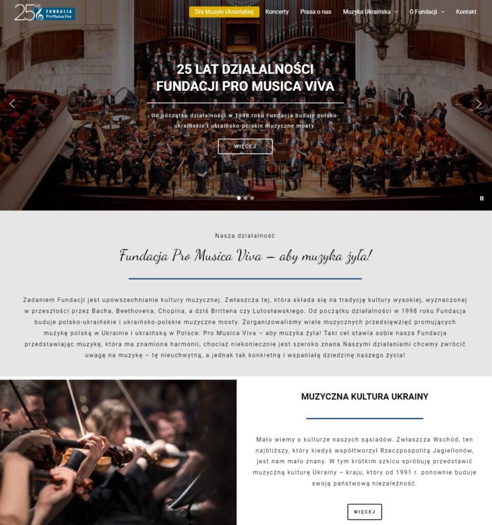 Strona internetowa dla Fundacji Pro Musica Viva